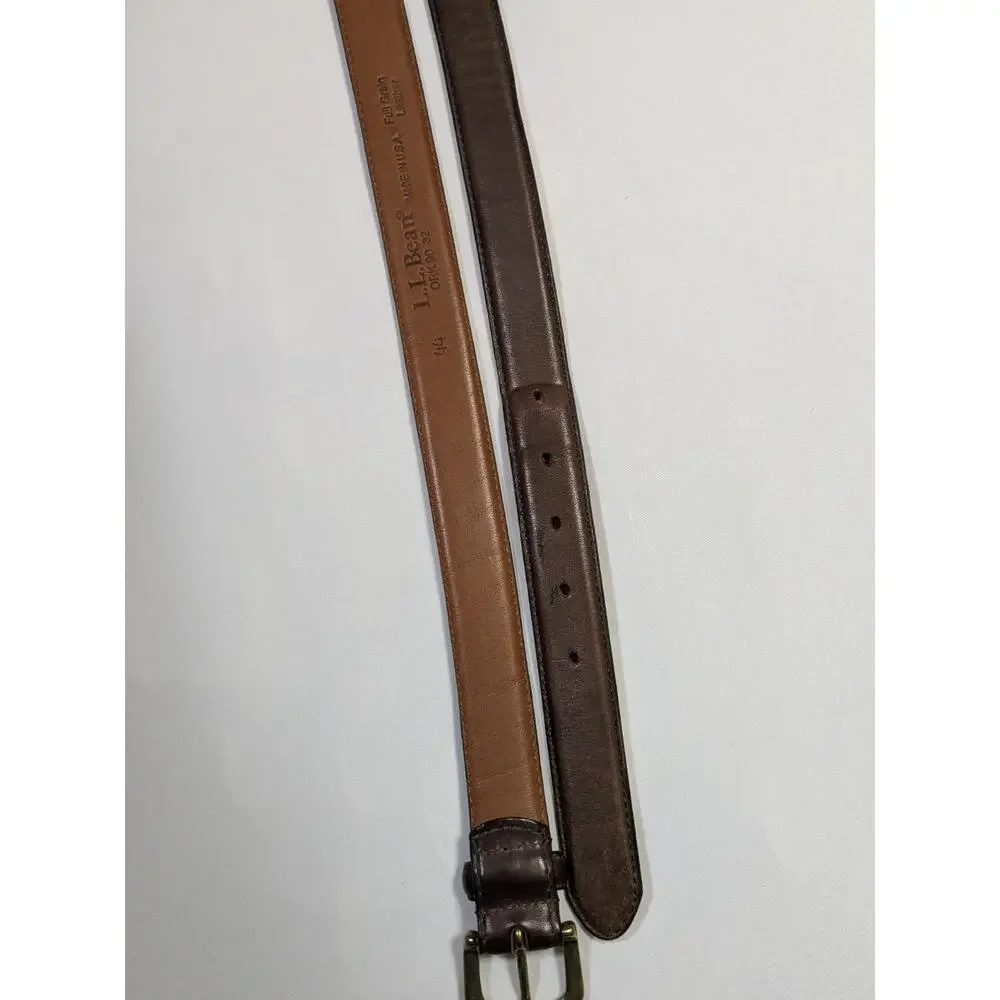 Ll Bean Sz 44 Belt Ork 9032 Brown Leather Solid Brass Buckle Made In Usa